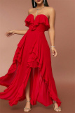 Sleeveless Backless Spaghetti Strap Ruffle Tiered Hem Front Slit Vacation Long Maxi Swing Slip Dresses