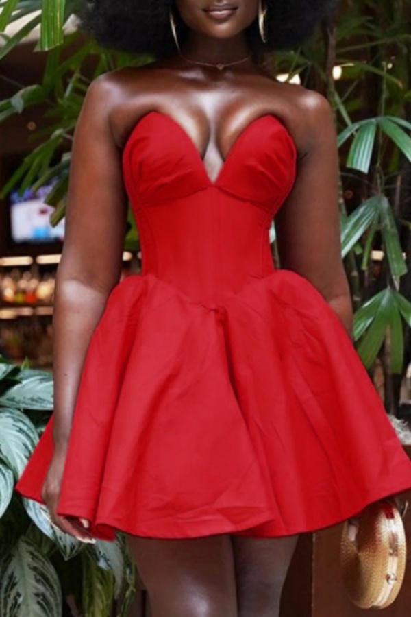 Sexy Formal Sleeveless Backless Strapless V Neck Party Evening Pleated Mini Dresses