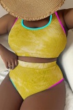 Graphcis Print V Neck Short Sleeve Cut Out T Shrit And Shorts Vacation Plus Size Two Pieces Short Set