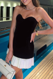 Sleeveless Strapless Pleated Hem Formal Party Evening Ruched Tube Mini Dress