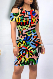 Casual Geometric Print O Neck Short Sleeve Bodycon Mini T-shirt Dresses
