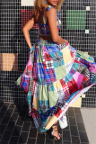 Sleeveless Backless Graphics Print Hollow Out Bow Tie Halter Crop Tops And  A Line Maxi Skirt Vacation Plus Size Two Pieces Dress Sets