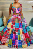 Sleeveless Backless Graphics Print Hollow Out Bow Tie Halter Crop Tops And  A Line Maxi Skirt Vacation Plus Size Two Pieces Dress Sets