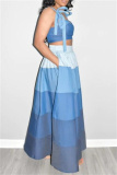 Sleeveless Backless Graphics Print Hollow Out Bow Tie Halter Crop Tops And  A Line Maxi Skirt Vacation Plus Size Two Pieces Dress Sets