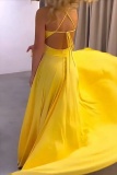 Sleeveless Backless Front Slit Spaghetti Strap Long Cinch Waist Formal Party Evening Vacation A Line Pleated Maxi Swing Slip Dresses