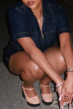 Casual V Neck Short Sleeve Pocket Denim Crop Tops And Mini Skirts Two Pieces Dress Sets