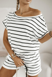 Graphics Print V Neck Chain Shoulder Short Sleeve Oversize T Shrit And Shorts Vacation Two Pieces Shorts Sets