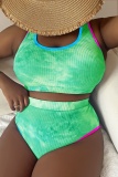 Graphcis Print V Neck Short Sleeve Cut Out T Shrit And Shorts Vacation Plus Size Two Pieces Short Set