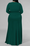 Formal Deep V Neck Long Sleeve Lace Up Front Slit Plus Size Loose Vacation A Line Maxi Dress