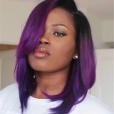 Short Straight Ombre Purple Bob Wigs With Bangs Haircut Human Hair