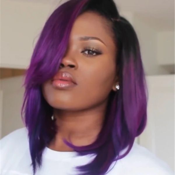 Short Straight Ombre Purple Bob Wigs With Bangs Haircut Human Hair
