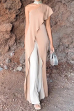 Formal Sloping Shoulder Single Sleeve Ruffle Trim Front Slit Vacation Longline Tops Jumpsuits