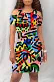 Casual Geometric Print O Neck Short Sleeve Bodycon Mini T-shirt Dresses