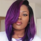 Short Straight Ombre Purple Bob Wigs With Bangs Haircut Human Hair