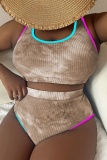 Graphcis Print V Neck Short Sleeve Cut Out T Shrit And Shorts Vacation Plus Size Two Pieces Short Set