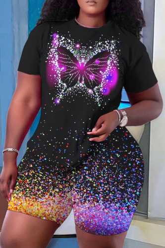 Casual Graphics Print O Neck Short Sleeve Oversize T Shirt And Shorts Two Pieces Shorts Set