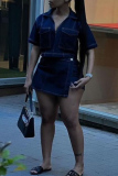 Casual V Neck Short Sleeve Pocket Denim Crop Tops And Mini Skirts Two Pieces Dress Sets