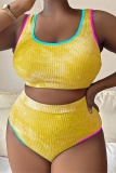 Graphcis Print V Neck Short Sleeve Cut Out T Shrit And Shorts Vacation Plus Size Two Pieces Short Set