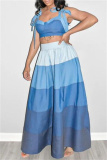 Sleeveless Backless Graphics Print Hollow Out Bow Tie Halter Crop Tops And  A Line Maxi Skirt Vacation Plus Size Two Pieces Dress Sets