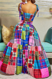 Sleeveless Backless Graphics Print Hollow Out Bow Tie Halter Crop Tops And  A Line Maxi Skirt Vacation Plus Size Two Pieces Dress Sets