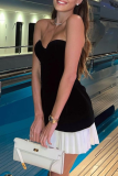 Sleeveless Strapless Pleated Hem Formal Party Evening Ruched Tube Mini Dress