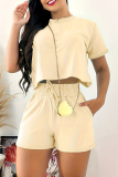 Sportwear O Neck Short Sleeve Crop T Shirt And Drawstring Shorts Pocket Lace Up Two Pieces Shorts Sets