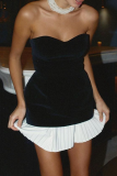 Sleeveless Strapless Pleated Hem Formal Party Evening Ruched Tube Mini Dress