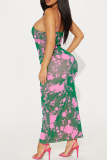 Floral Print Backless Sleeveless Spaghetti Strap Sling Vacation Bodycon Maxi Slip Dresses