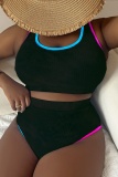 Graphcis Print V Neck Short Sleeve Cut Out T Shrit And Shorts Vacation Plus Size Two Pieces Short Set