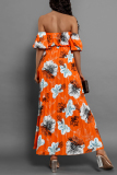 Floral Print Lace Up Off Shoulder Hubble-Bubble Sleeve Cinch Waits Vacation Pleated Maxi Sundress
