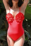 Flowers Decor Sleeveless Backless One Piece Swimsuit Vacation Beach Swimwears