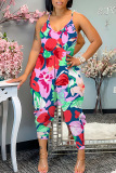 Casual Graphics Print Backless Sleeveless Spaghetti Strap Vacation Cami Harem Jumpsuits