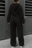 Sportwear Zipper Long Sleeve Pocket Hooded Jacket And Draw String Jogger Pants Two Pieces Tracksuit Set Sweat Suit