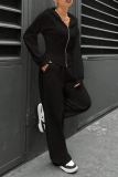 Sportwear Zipper Long Sleeve Pocket Hooded Jacket And Draw String Jogger Pants Two Pieces Tracksuit Set Sweat Suit