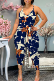 Casual Graphics Print Backless Sleeveless Spaghetti Strap Vacation Cami Harem Jumpsuits