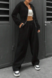 Sportwear Zipper Long Sleeve Pocket Hooded Jacket And Draw String Jogger Pants Two Pieces Tracksuit Set Sweat Suit