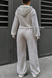 Sportwear Zipper Long Sleeve Pocket Hooded Jacket And Draw String Jogger Pants Two Pieces Tracksuit Set Sweat Suit