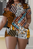 Casual Graphics Print O Neck Short Sleeve Oversize T-Shirt And Shorts Two Pieces Shorts Sets