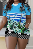 Casual Graphics Print O Neck Short Sleeve Oversize T-Shirt And Shorts Two Pieces Shorts Sets