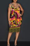 Casual Graphics Print U Neck Sleeveless Vacation Bodycon Midi Tank Dress