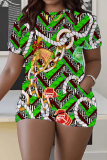 Casual Graphics Print O Neck Short Sleeve Oversize T-Shirt And Shorts Two Pieces Shorts Sets