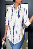 Casual Graphics Print Shirt Collar Long Sleeve Vacation Side Slit Blouse