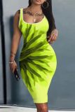 Casual Floral Print U Neck Sleeveless Vacation Bodycon Midi Tank Dress
