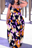 Sexy Graphics Print Backless Sleeveless Spaghetti Strap Floor Length Baggy Maxi Slip Dress