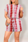 Casual Gradient Print O Neck Short Sleeve T-shirt Tops Draw String Pocket Loose Rompers Playsuits