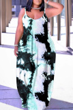 Sexy Graphics Print Backless Sleeveless Spaghetti Strap Floor Length Baggy Maxi Slip Dress