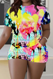 Casual Graphics Print O Neck Short Sleeve Oversize T-Shirt And Shorts Two Pieces Shorts Sets