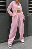 Sportwear Zipper Long Sleeve Pocket Hooded Jacket And Draw String Jogger Pants Two Pieces Tracksuit Set Sweat Suit