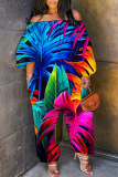 Casual Graphics Print Off Shoulder Long Sleeve Vacation Straight Harem Jumpsuits