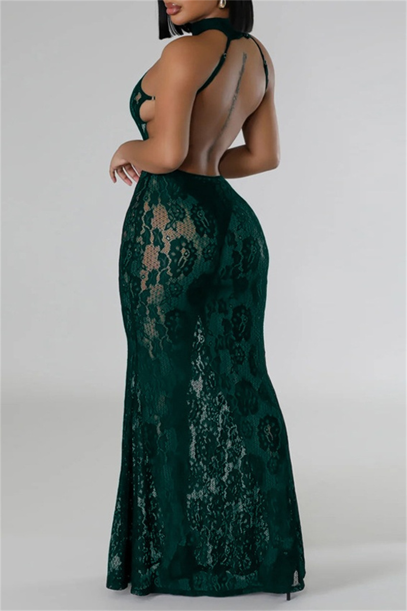 See-Through Lace Halter Dress